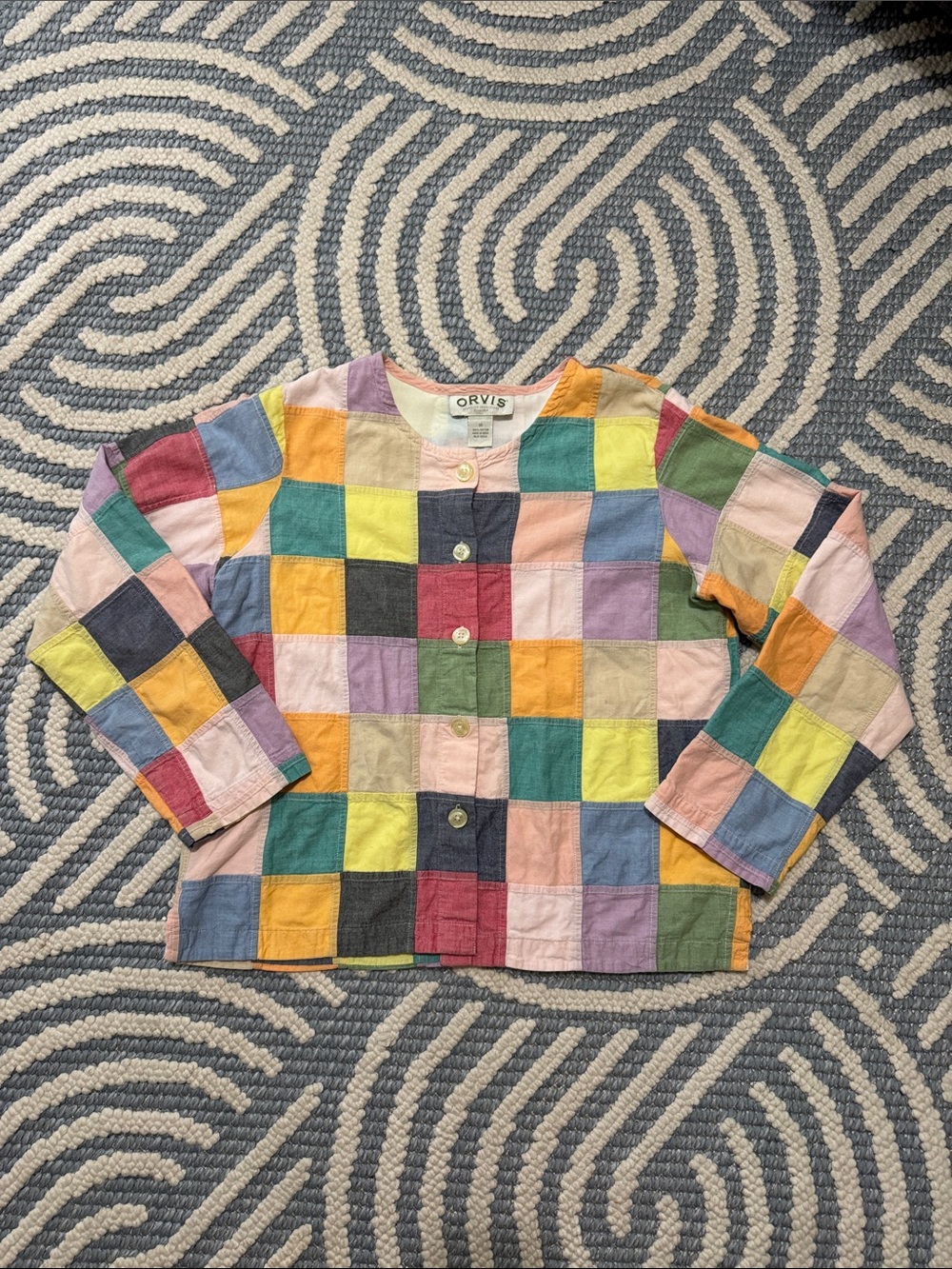 Vintage Orvis Colorful Cotton Patchwork Colorblock Jacket Size 10